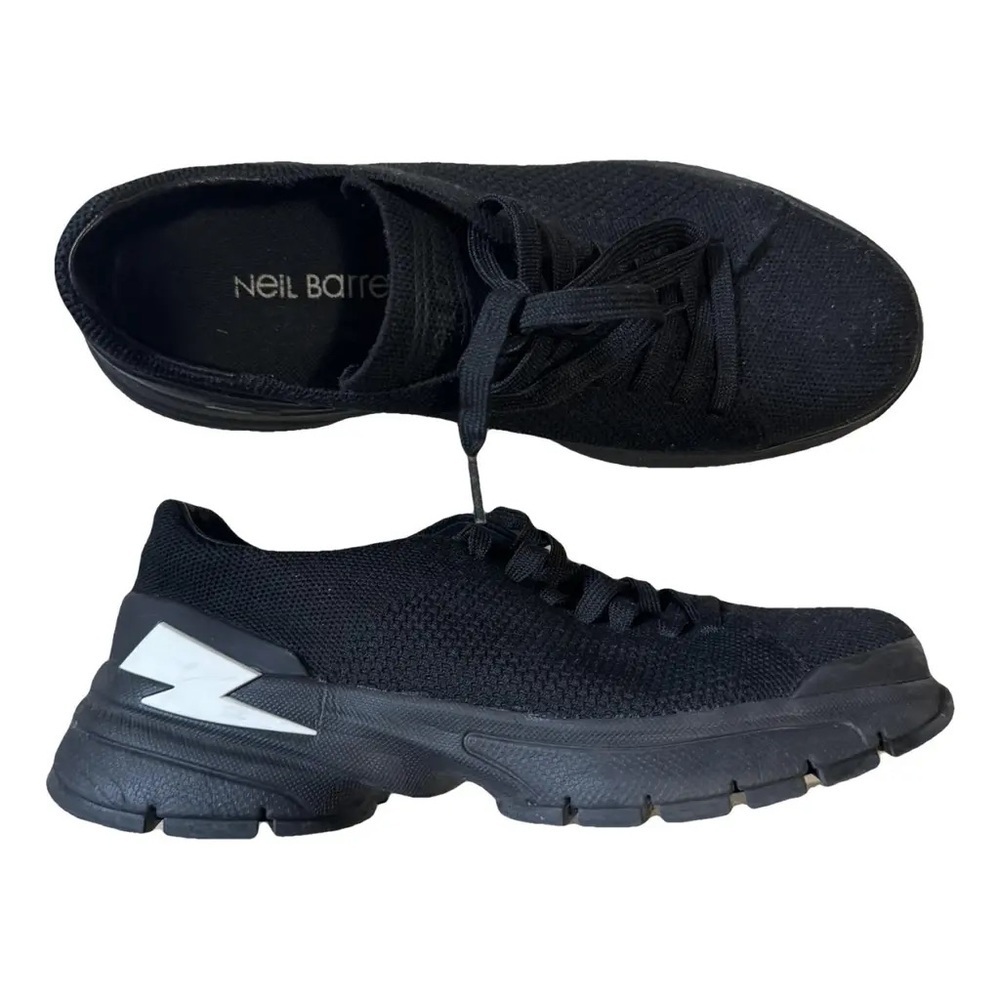 Men’s Neil Barrett Black Knit Bolt Lace Up Sneakers with Lightning Bolt Size 44